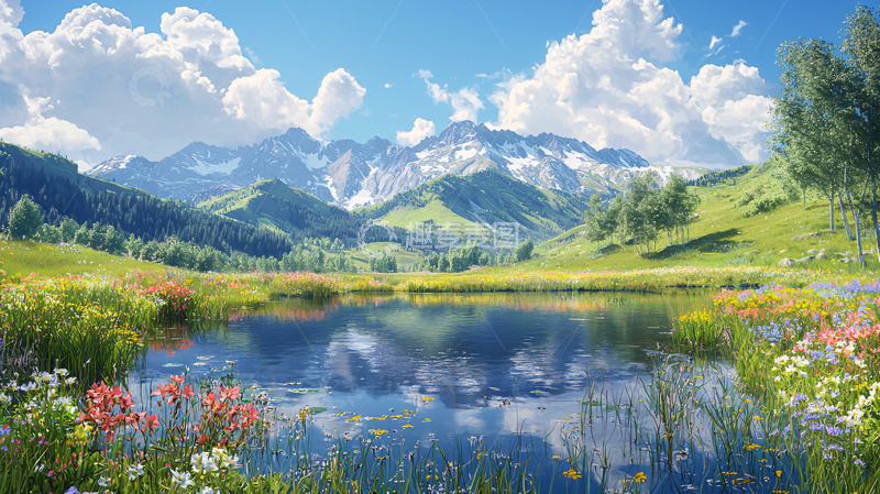 高清大图下载【趣麦麦图】山脉倒影湖泊