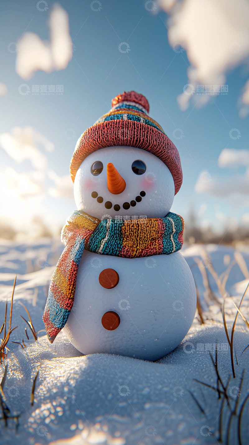 高清大图下载【趣麦麦图】戴帽子的雪人