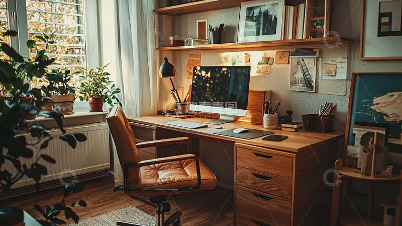 高清大图下载【趣麦麦图】温暖舒适的木质书房