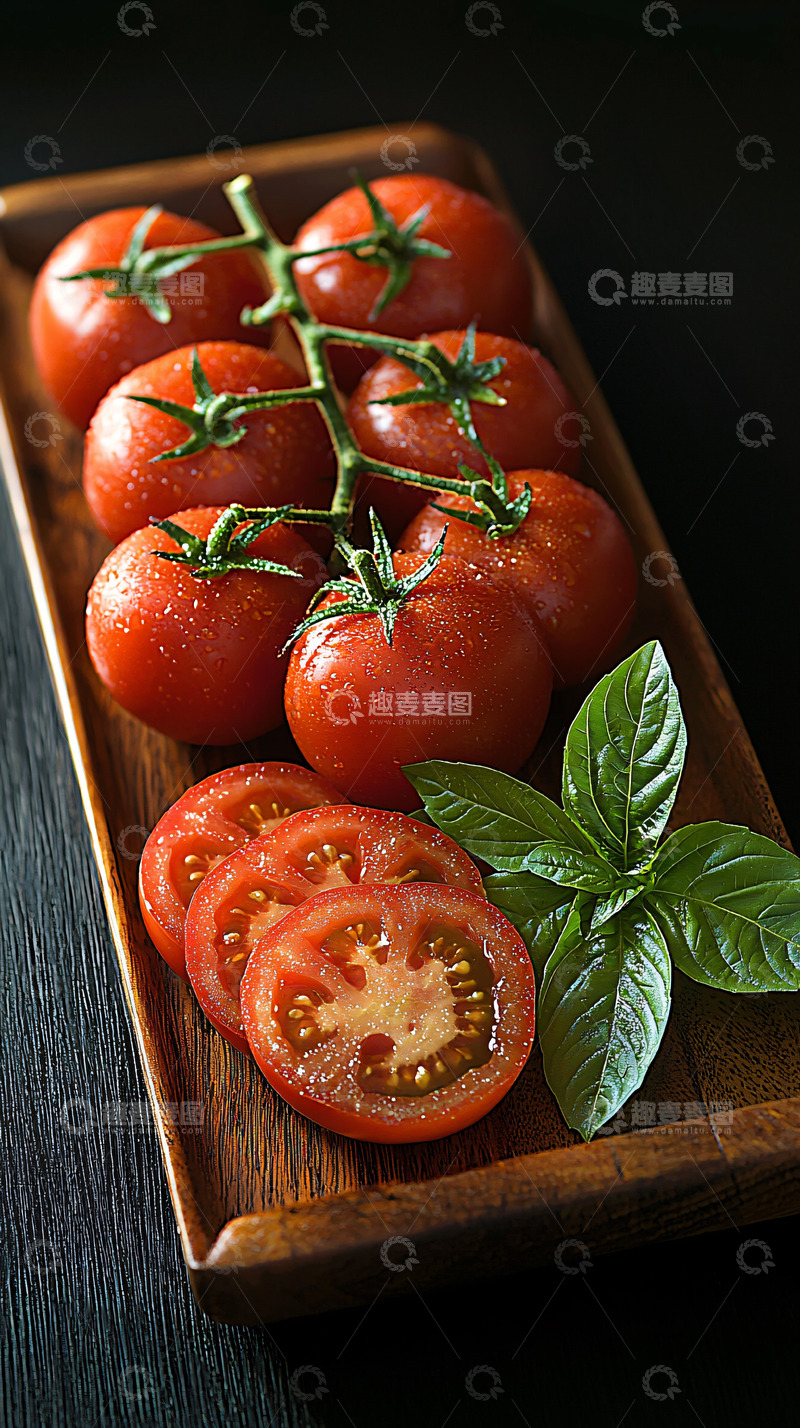 高清大图下载【趣麦麦图】新鲜多汁的番茄和罗勒
