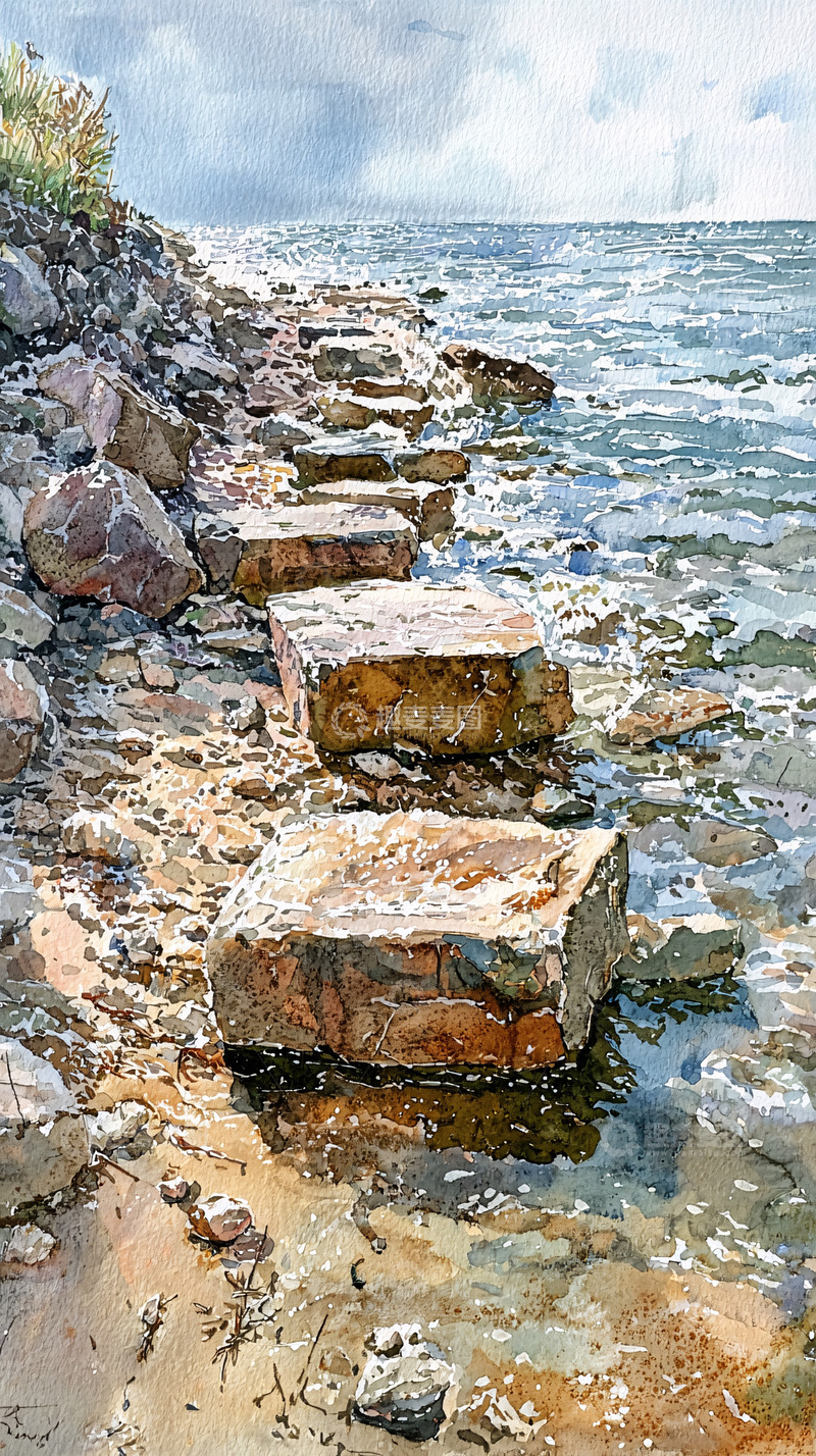 高清大图下载【趣麦麦图】海边石头路