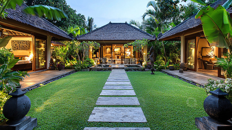高清大图下载【趣麦麦图】热带度假屋草坪小路