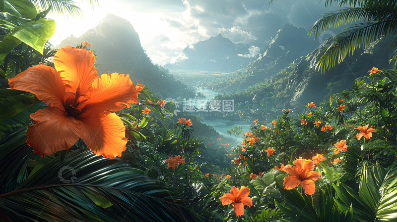 高清大图下载【趣麦麦图】热带天堂鲜花山谷景色