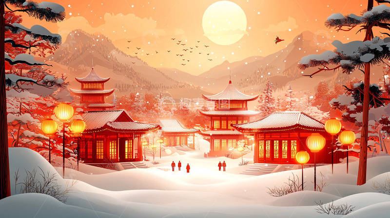 高清大图下载【趣麦麦图】雪景古镇