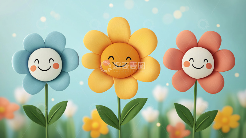 高清大图下载【趣麦麦图】卡通三朵微笑花朵