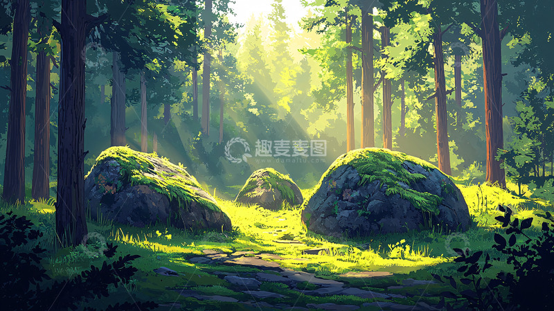 高清大图下载【趣麦麦图】森林阳光透过树叶