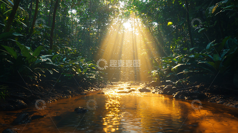 高清大图下载【趣麦麦图】热带雨林阳光透过树叶