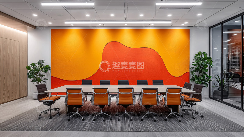 高清大图下载【趣麦麦图】现代简约橙色主题会议室