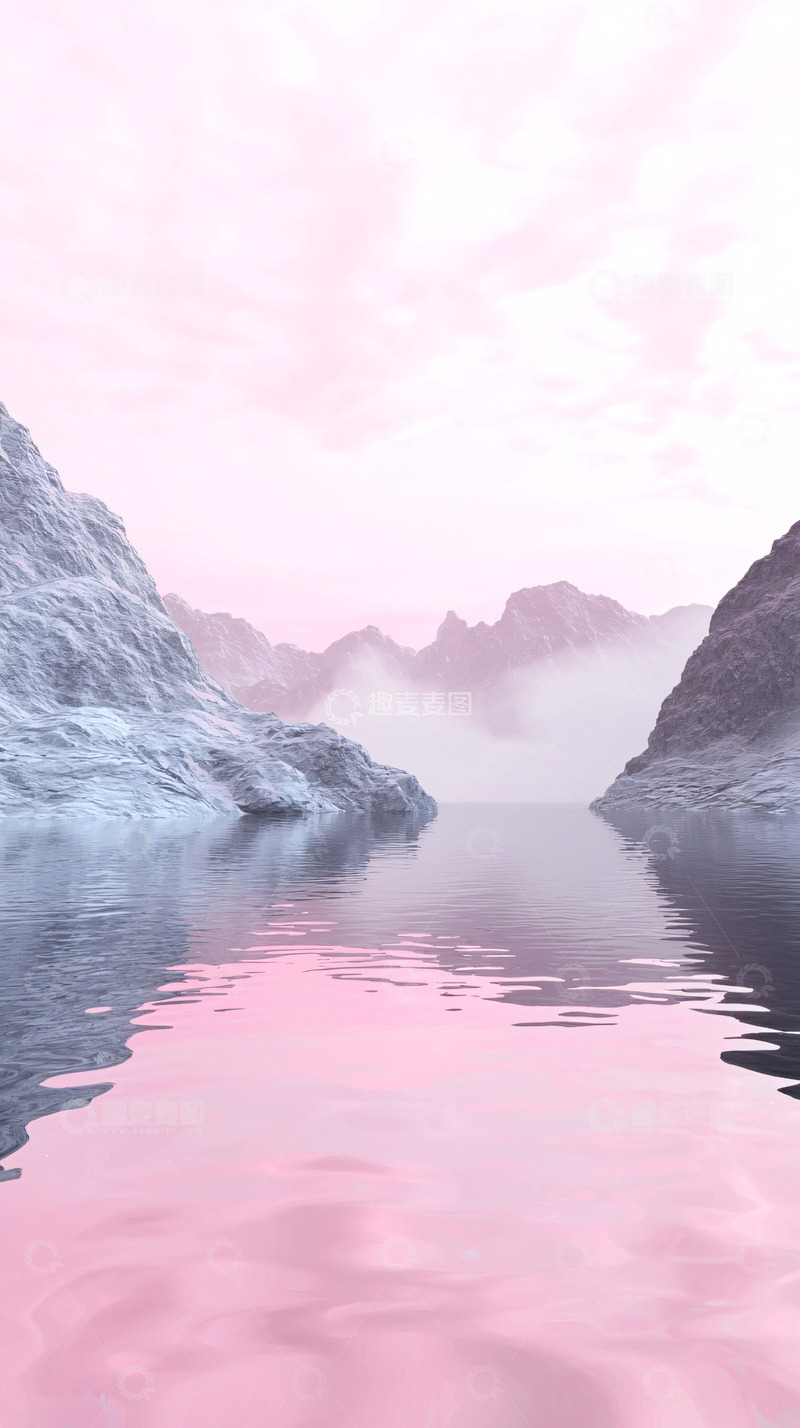 高清大图下载【趣麦麦图】粉色梦幻山水画
