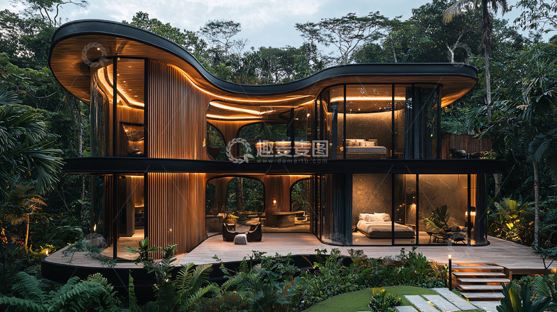 高清大图下载【趣麦麦图】森林中的现代豪华住宅