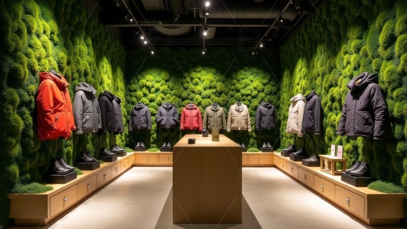 高清大图下载【趣麦麦图】绿植背景的冬季服装陈列