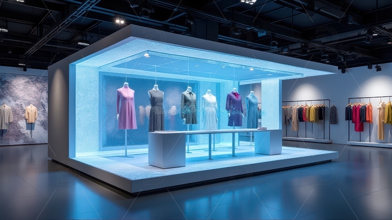 高清大图下载【趣麦麦图】蓝色橱窗内的女装陈列