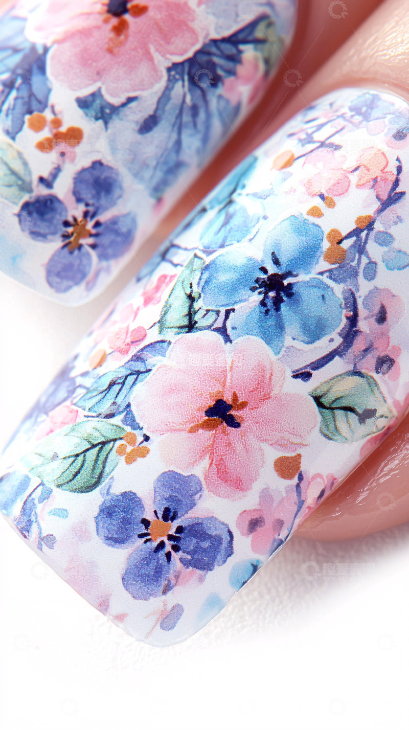 高清大图下载【趣麦麦图】水彩花卉美甲