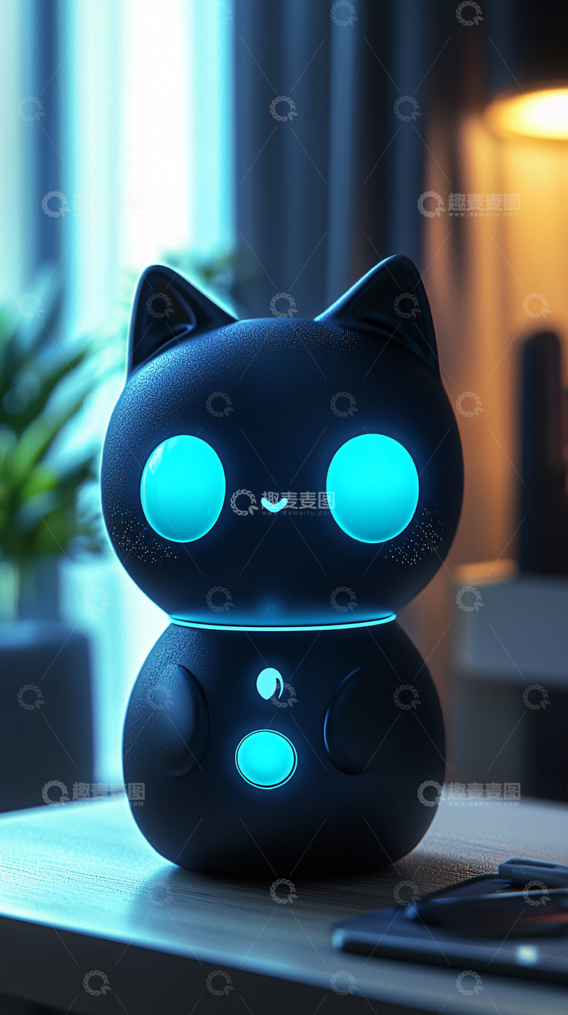 高清大图下载【趣麦麦图】黑猫机器人