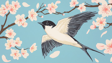 蓝天白云下飞翔的燕子