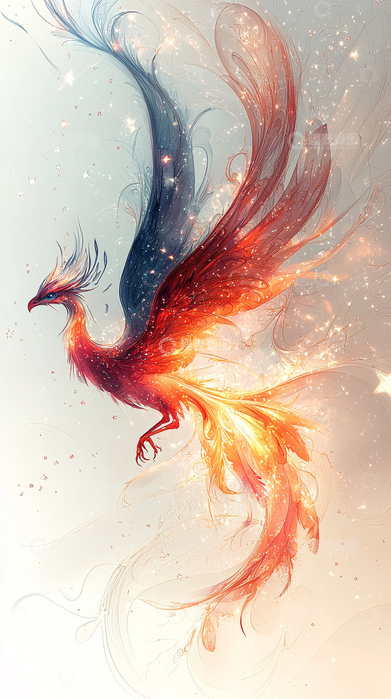 高清大图下载【趣麦麦图】火焰般的凤凰展翅高飞