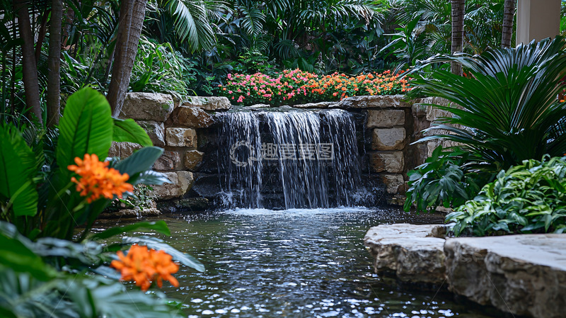 高清大图下载【趣麦麦图】室内瀑布景观