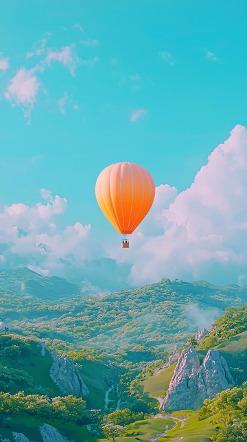 热气球飞跃山峦