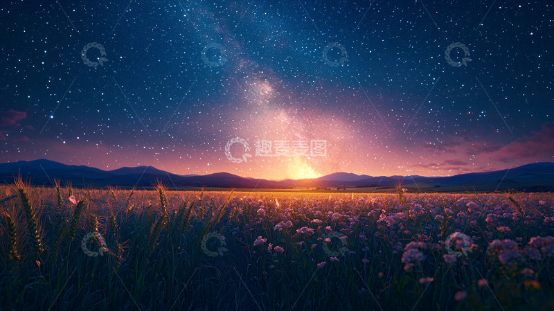 高清大图下载【趣麦麦图】星空下的麦田