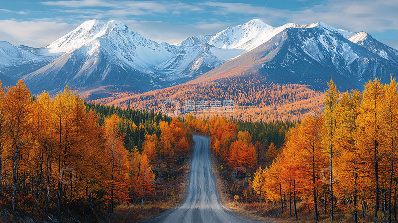 高清大图下载【趣麦麦图】秋日雪山下的公路