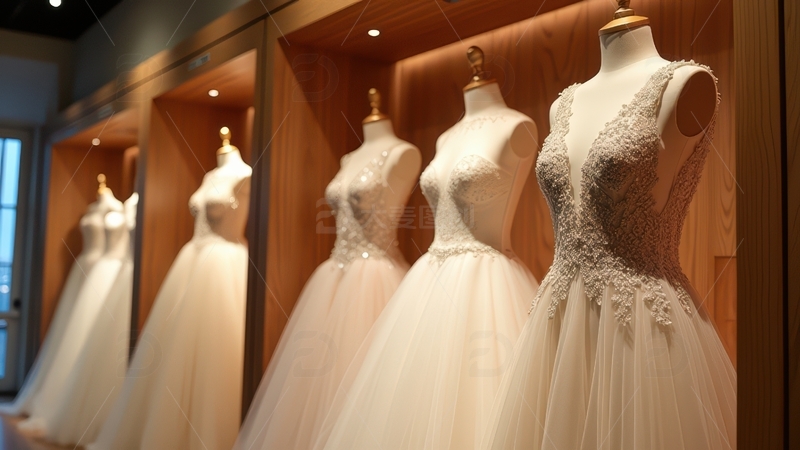 高清大图下载【趣麦麦图】店内陈列的多件婚纱