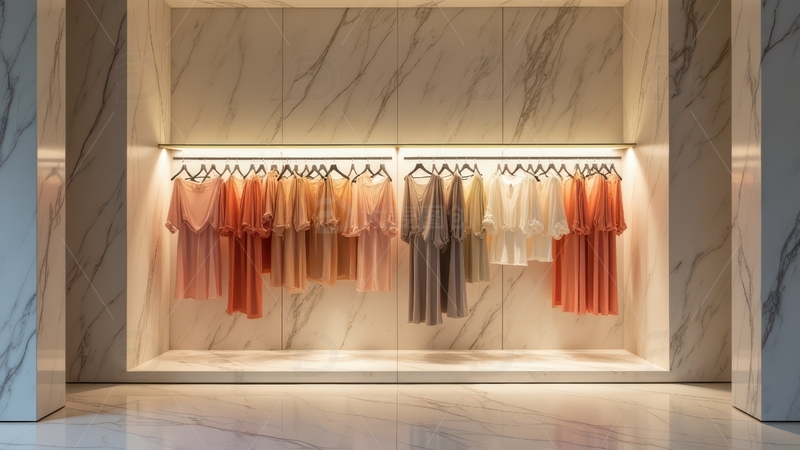 高清大图下载【趣麦麦图】大理石背景的服装陈列