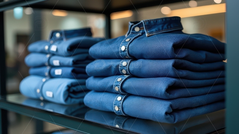 高清大图下载【趣麦麦图】叠放展示的蓝色牛仔衬衫