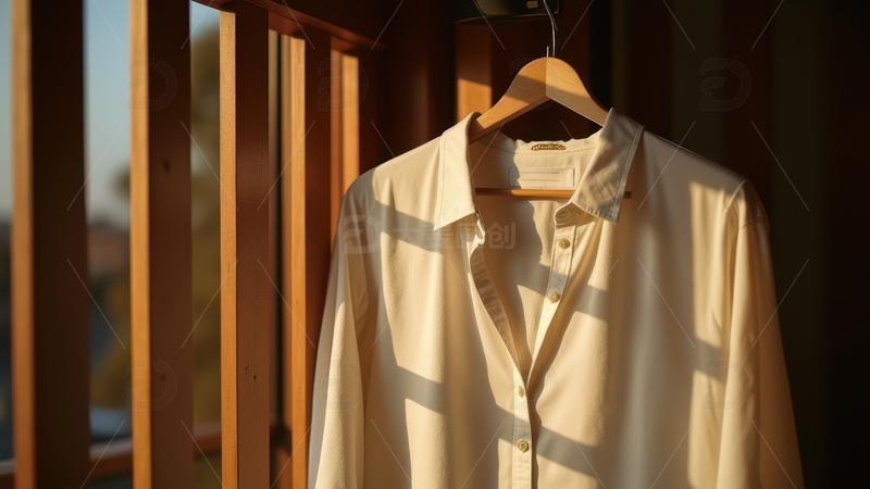 高清大图下载【趣麦麦图】浅色衬衫挂于窗前展示
