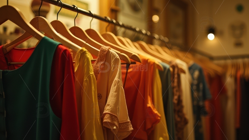 高清大图下载【趣麦麦图】多彩短袖服装悬挂陈列