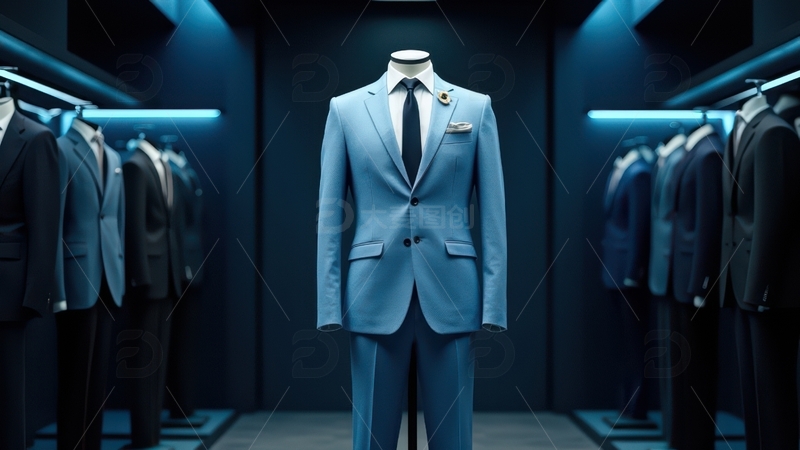 高清大图下载【趣麦麦图】蓝色西装人体模型展示