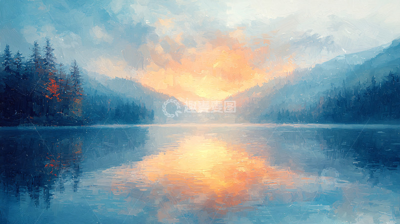 高清大图下载【趣麦麦图】山间湖泊日出景色