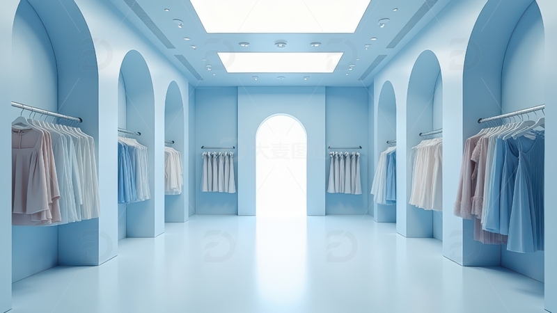 高清大图下载【趣麦麦图】浅蓝色服装店铺陈列