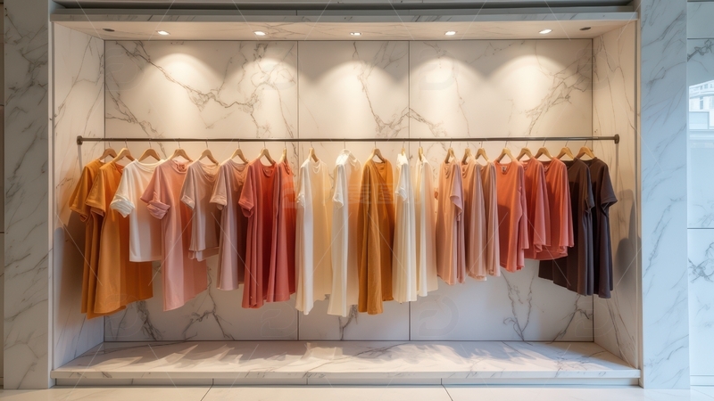高清大图下载【趣麦麦图】大理石橱窗内多彩上衣陈列