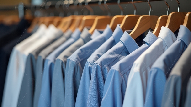 高清大图下载【趣麦麦图】蓝色衬衫整齐悬挂展示