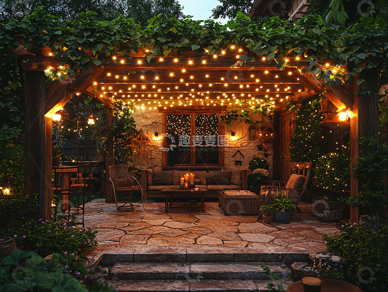 高清大图下载【趣麦麦图】户外凉棚灯光夜景
