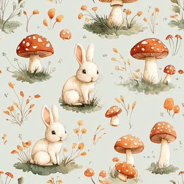 兔子蘑菇田园风背景