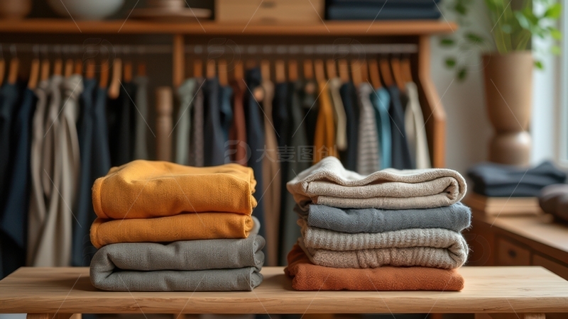 高清大图下载【趣麦麦图】叠放的多彩毛衣陈列