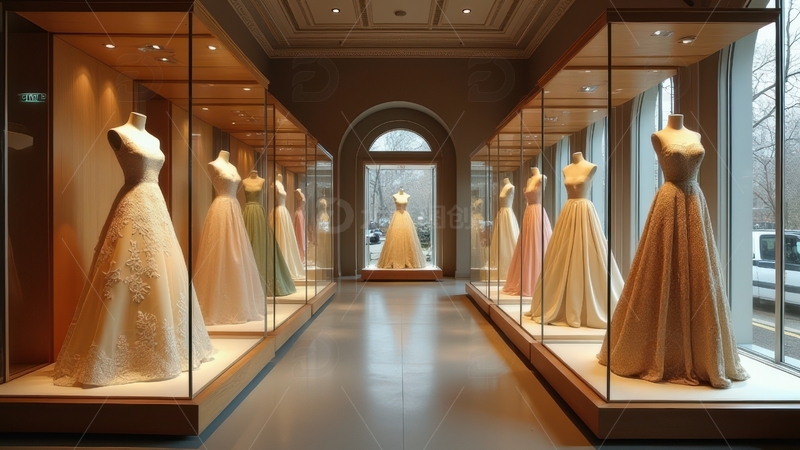 高清大图下载【趣麦麦图】橱窗内的婚纱人体模型陈列