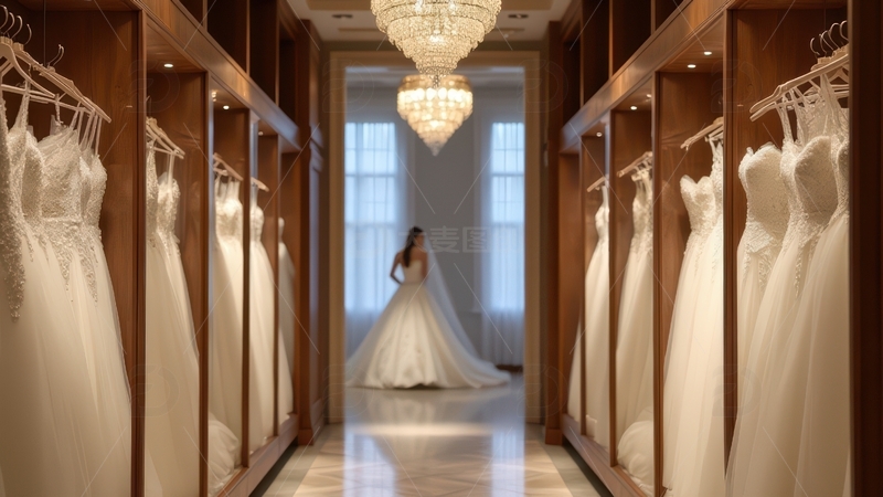 高清大图下载【趣麦麦图】婚纱店内的婚纱长廊