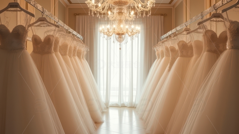 高清大图下载【趣麦麦图】婚纱店内的婚纱陈列景观