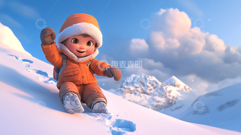 高清大图下载【趣麦麦图】可爱卡通宝宝雪地玩耍