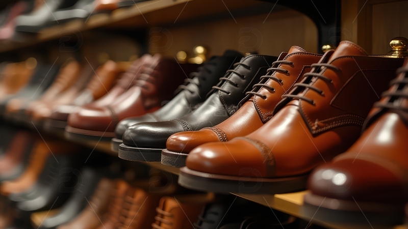 高清大图下载【趣麦麦图】皮鞋整齐排列陈列展示