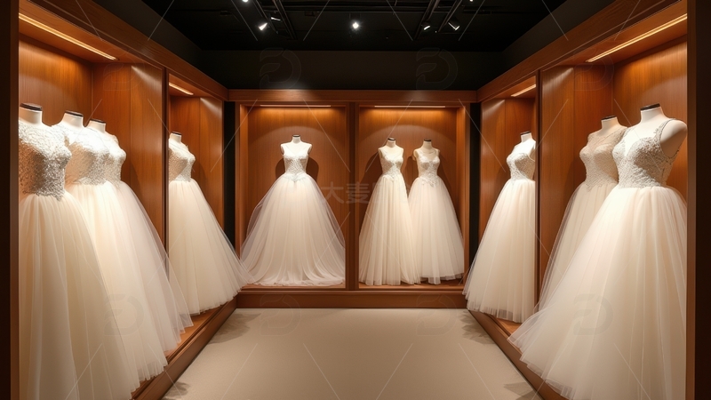 高清大图下载【趣麦麦图】店内展示的多件婚纱