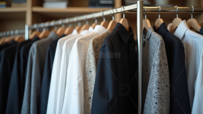 高清大图下载【趣麦麦图】衬衫整齐悬挂陈列展示