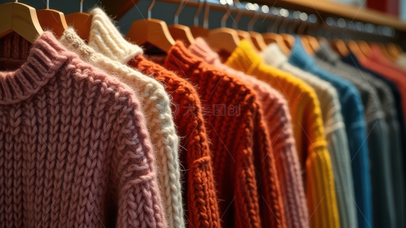 高清大图下载【趣麦麦图】多彩毛衣整齐悬挂陈列