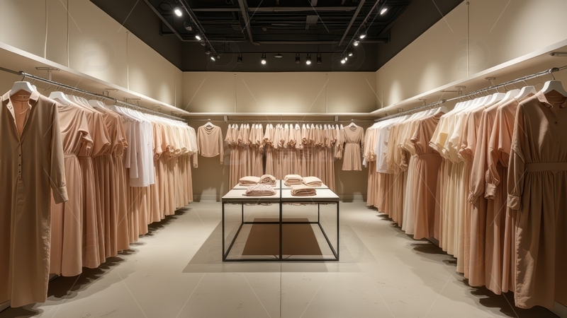 高清大图下载【趣麦麦图】店内展示的米色服装系列