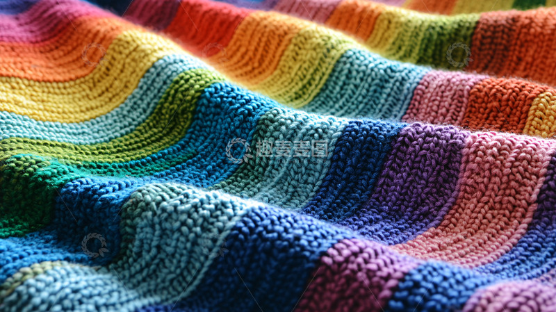 高清大图下载【趣麦麦图】-彩虹条纹毛线毯