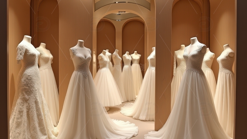 高清大图下载【趣麦麦图】展示厅中的婚纱陈列