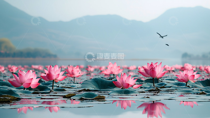 高清大图下载【趣麦麦图】粉红色莲花湖泊风景