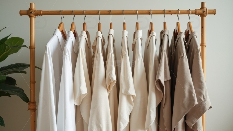 高清大图下载【趣麦麦图】竹架上的浅色衬衫陈列
